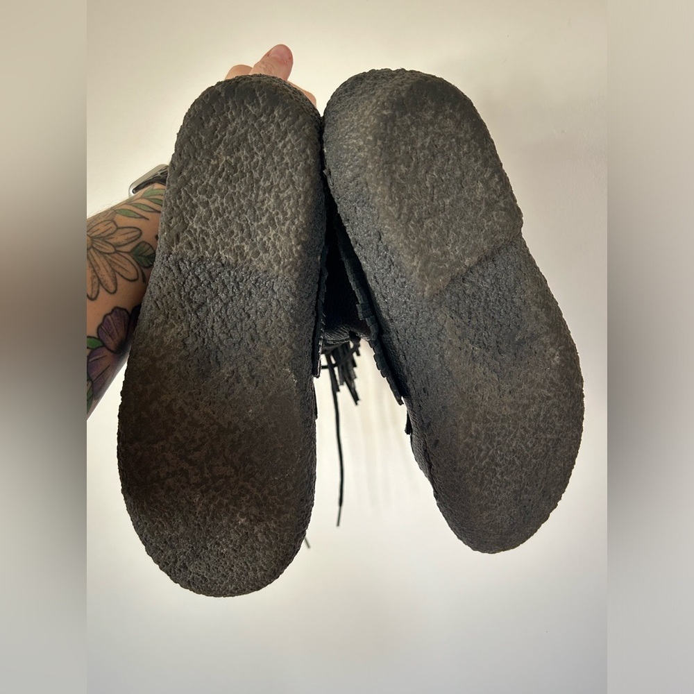 Made In Canada Black Leather Fringed Mukluks Fleece Lined Boots Lace-up 10 M - Picture 11 of 13